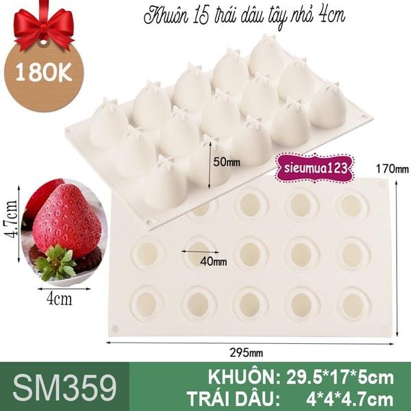 Khuôn bánh mousse : Khuôn 15 trái dâu tây nhỏ 4cm ( SM359 ) CÒN 4 CÁI