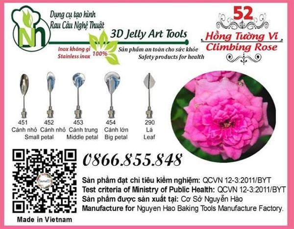 Bộ kim làm rau câu 3d hoa hồng tường vi ( set 52 )