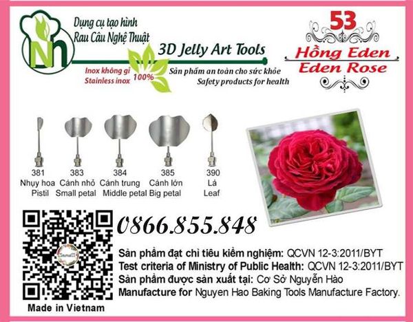 Bộ kim làm rau câu 3d hoa hồng Eden ( set 53 )