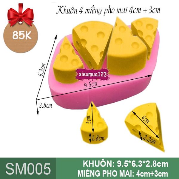Khuôn silicon 4 miếng phô mai phomat cheese 4cm và 3cm ( SM005 )