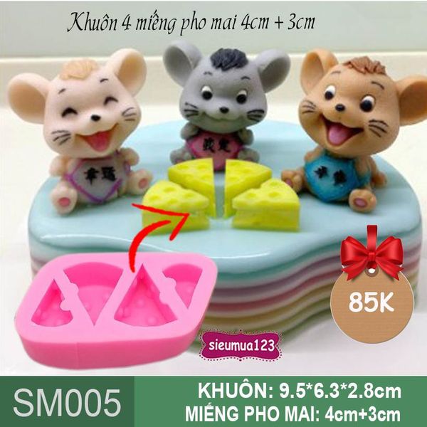 Khuôn silicon 4 miếng phô mai phomat cheese 4cm và 3cm ( SM005 )