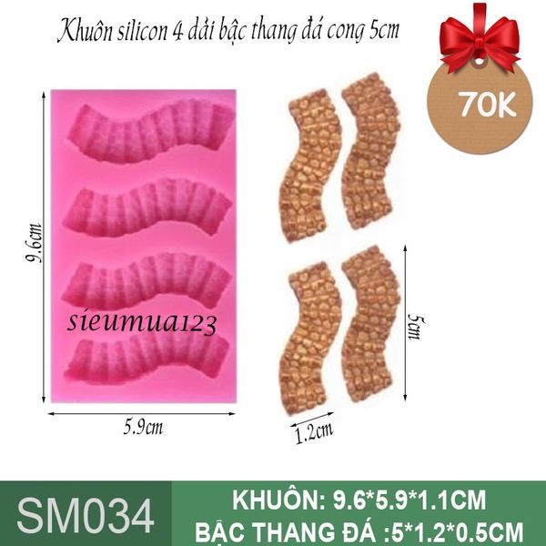 Khuôn silicon làm rau câu 4 dải bậc thang đá cong 5cm làm đường đi ( SM034 )