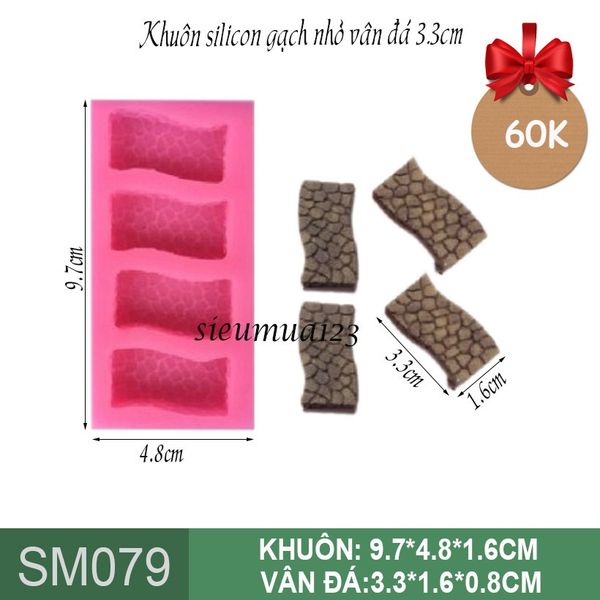 Khuôn silicon 4 cục gạch nhỏ lót đường vân đá 3,3cm ( SM079 )
