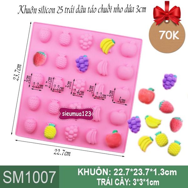 Khuôn silicon 25 trái cây dâu táo chuối nho dứa 3cm ( SM1007 ) CÒN 1 CÁI