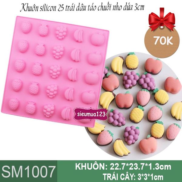 Khuôn silicon 25 trái cây dâu táo chuối nho dứa 3cm ( SM1007 ) CÒN 1 CÁI