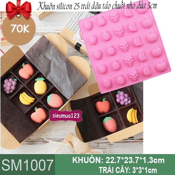 Khuôn silicon 25 trái cây dâu táo chuối nho dứa 3cm ( SM1007 ) CÒN 1 CÁI