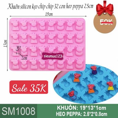 Khuôn silicon làm kẹo dẻo chip chip : Khuôn 32 con heo peppa 2,5cm ( SM1008 )