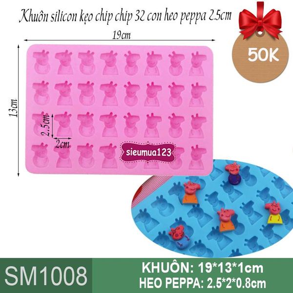 Khuôn silicon làm kẹo dẻo chip chip : Khuôn 32 con heo peppa 2,5cm ( SM1008 )