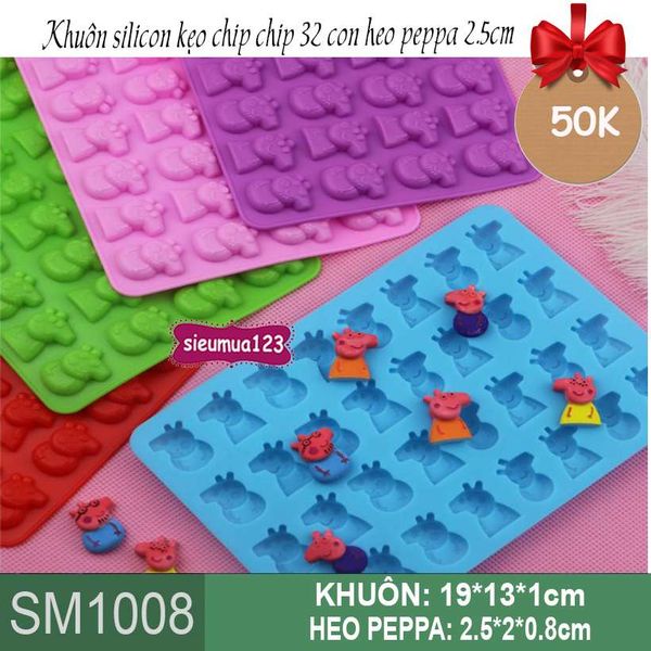 Khuôn silicon làm kẹo dẻo chip chip : Khuôn 32 con heo peppa 2,5cm ( SM1008 )