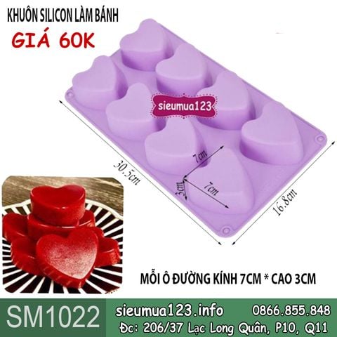 Khuôn silicon nướng bánh 8 trái tim 7cm ( SM1022 )