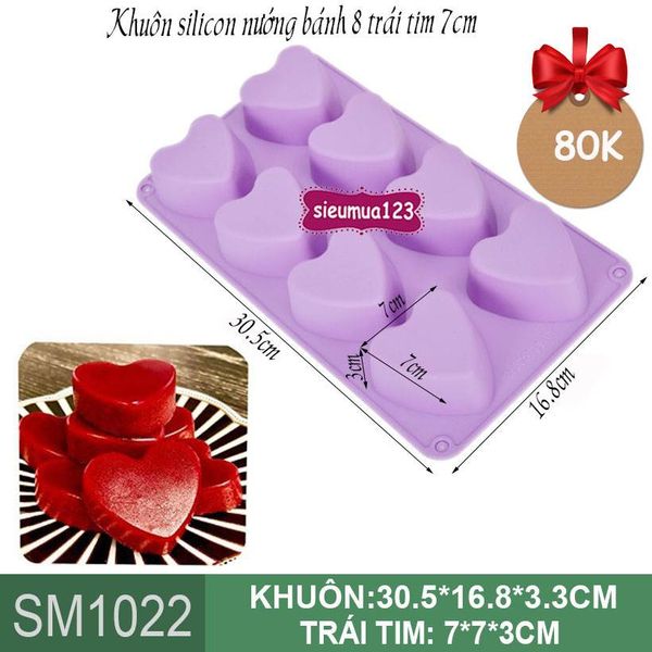 Khuôn silicon nướng bánh 8 trái tim 7cm ( SM1022 )