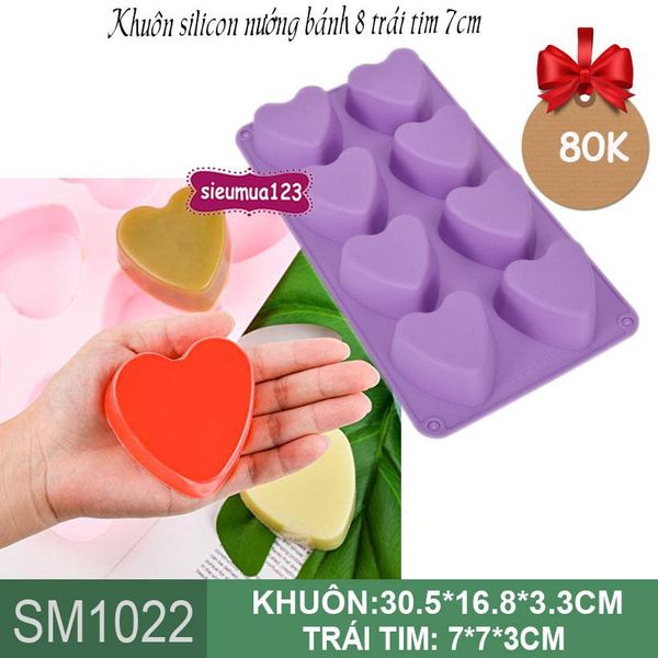 Khuôn silicon nướng bánh 8 trái tim 7cm ( SM1022 )