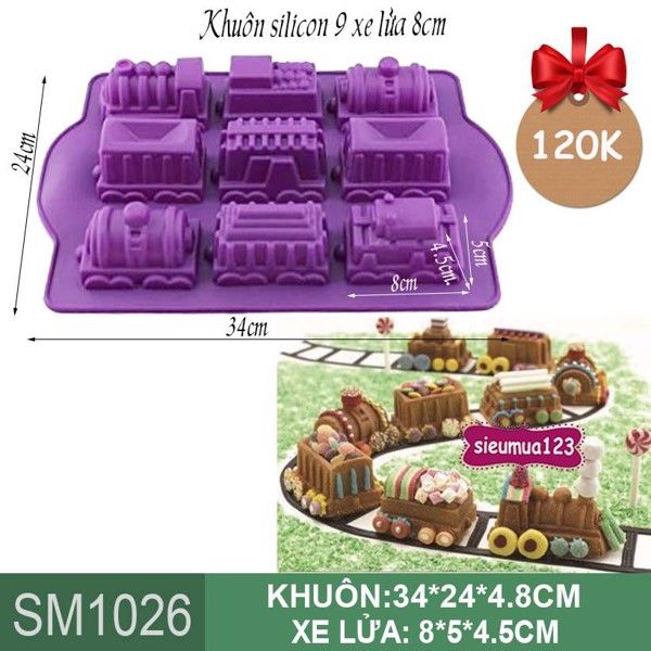 Khuôn silicon làm bánh xe lửa 9 toa to 8cm ( SM1026 )