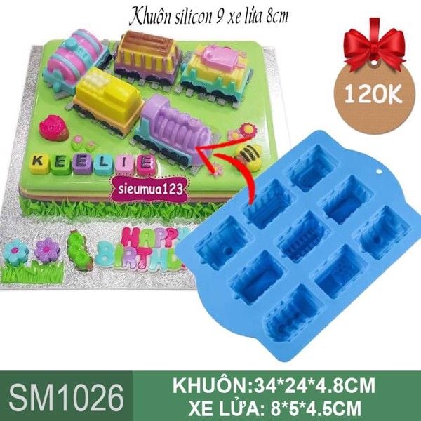Khuôn silicon làm bánh xe lửa 9 toa to 8cm ( SM1026 )