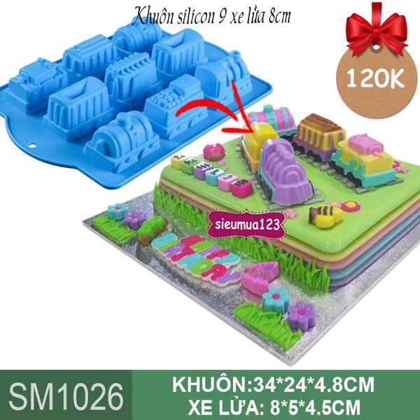 Khuôn silicon làm bánh xe lửa 9 toa to 8cm ( SM1026 )