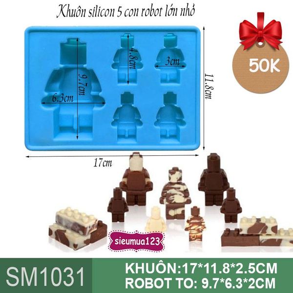 Khuôn silicon 5 robot lego lớn nhỏ ( SM1031 )