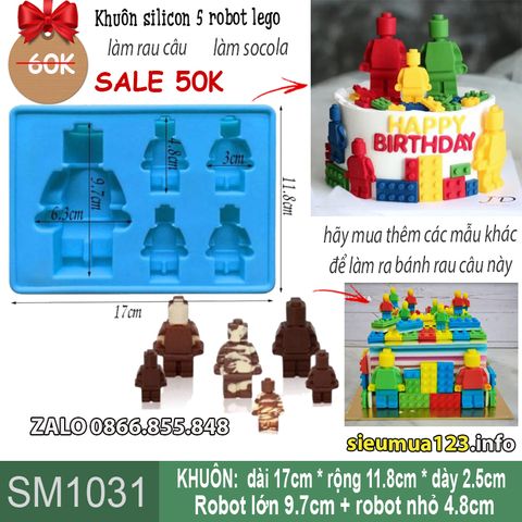 Khuôn silicon 5 robot lego lớn nhỏ ( SM1031 ) SALE OFF