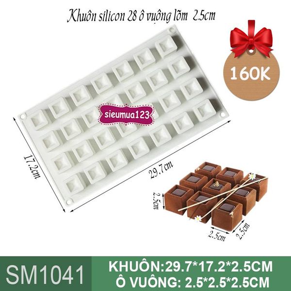 Khuôn silicon mousse 28 ô vuông lõm 2,5cm ( SM1041 ) CÒN 4 CÁI
