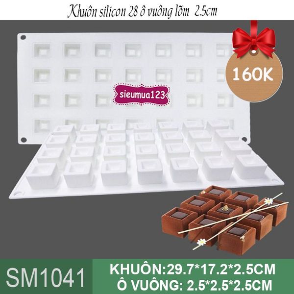 Khuôn silicon mousse 28 ô vuông lõm 2,5cm ( SM1041 ) CÒN 4 CÁI