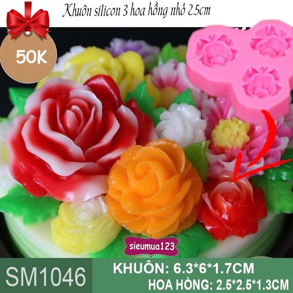 Khuôn silicon 3 hoa hồng nhỏ xíu 2,5cm ( SM1046 )