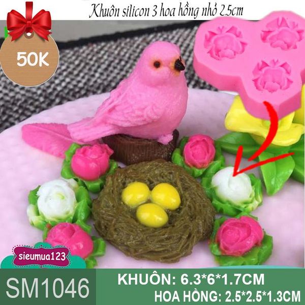 Khuôn silicon 3 hoa hồng nhỏ xíu 2,5cm ( SM1046 )