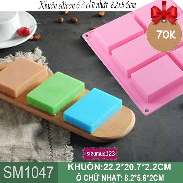 Khuôn rau câu silicon 4d : Khuôn 6 ô chữ nhật 8,2x5,6cm ( SM1047 )