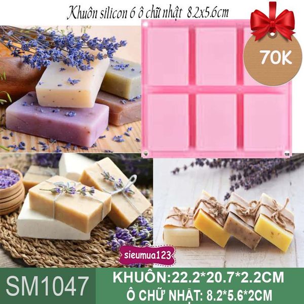 Khuôn rau câu silicon 4d : Khuôn 6 ô chữ nhật 8,2x5,6cm ( SM1047 )