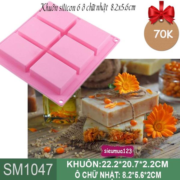 Khuôn rau câu silicon 4d : Khuôn 6 ô chữ nhật 8,2x5,6cm ( SM1047 )