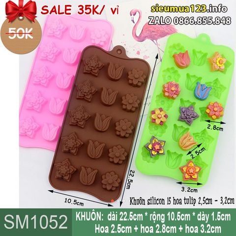 Khuôn silicon 15 hoa tulip 2,5cm - 3,2cm ( SM1052 )