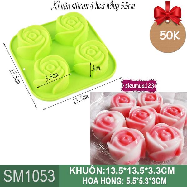 Khuôn silicon 4 hoa hồng 5,5cm ( SM1053 )
