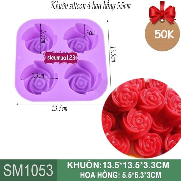 Khuôn silicon 4 hoa hồng 5,5cm ( SM1053 )