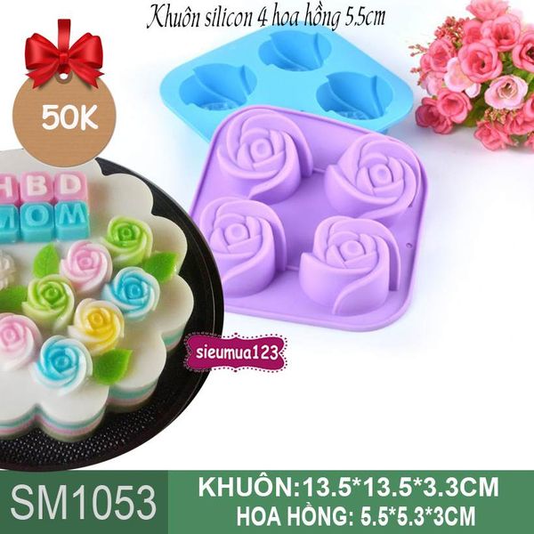 Khuôn silicon 4 hoa hồng 5,5cm ( SM1053 )