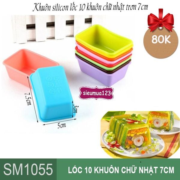 Lốc 10 khuôn silicon chữ nhật trơn để hấp bánh bột lọc 7cm ( SM1055 )