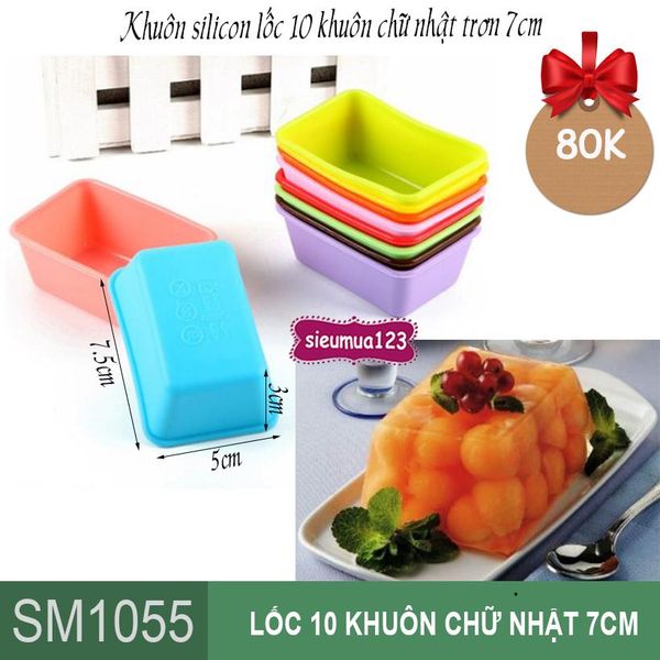 Lốc 10 khuôn silicon chữ nhật trơn để hấp bánh bột lọc 7cm ( SM1055 )