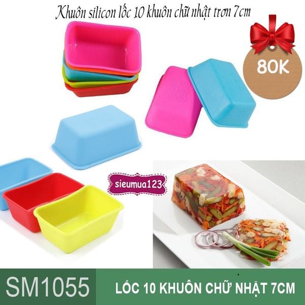 Lốc 10 khuôn silicon chữ nhật trơn để hấp bánh bột lọc 7cm ( SM1055 )