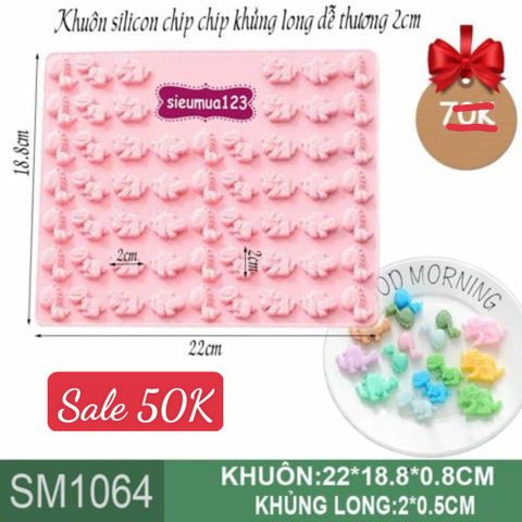 Khuôn silicon chip chip khủng long dễ thương 2cm ( SM1064 )