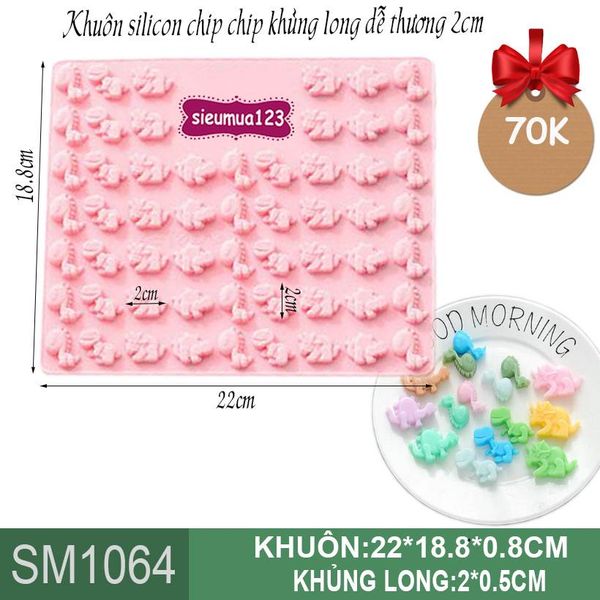 Khuôn silicon chip chip khủng long dễ thương 2cm ( SM1064 )