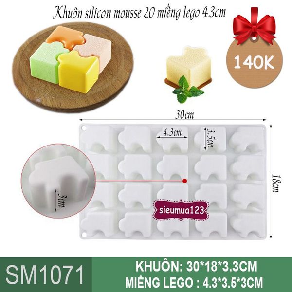 Khuôn silicon mousse 20 miếng lego 4,3cm ( SM1071 ) còn 2 cái