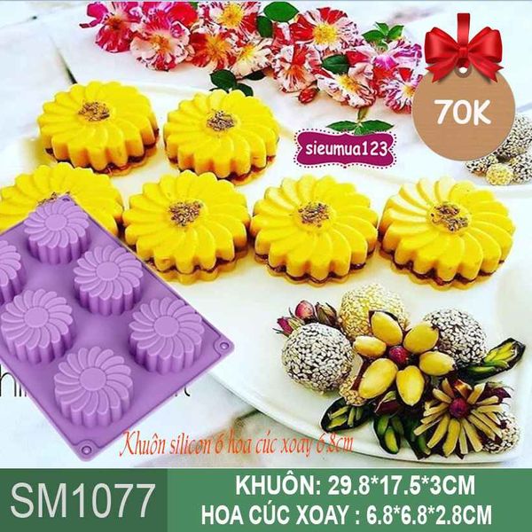 Khuôn silicon 6 hoa cúc xoay 6,8cm ( SM1077 )