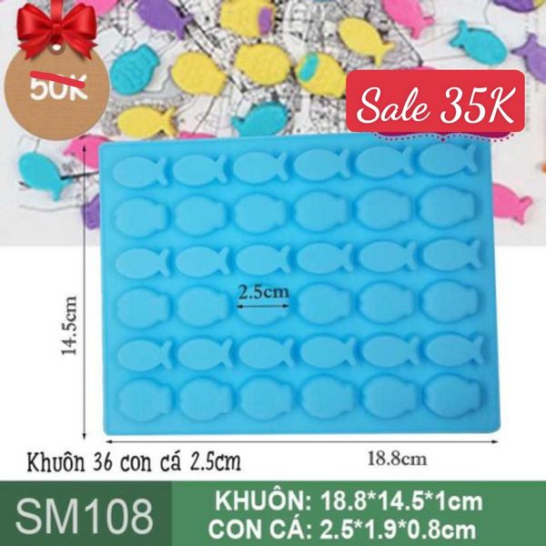 Khuôn silicon 36 con cá nhỏ 2,5cm ( SM108 ) làm trà sữa, làm kẹo chipchip ( CÒN NHIỀU )