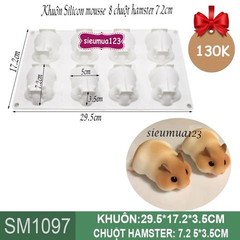 Khuôn silicon mousse 8 con chuột hamster 7,2cm ( SM1097 )