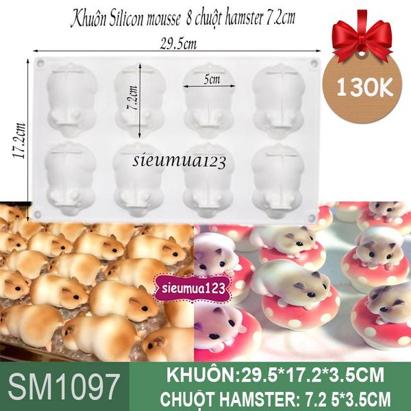 Khuôn silicon mousse 8 con chuột hamster 7,2cm ( SM1097 )