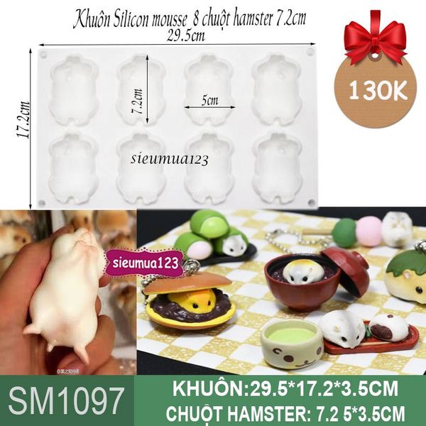 Khuôn silicon mousse 8 con chuột hamster 7,2cm ( SM1097 )