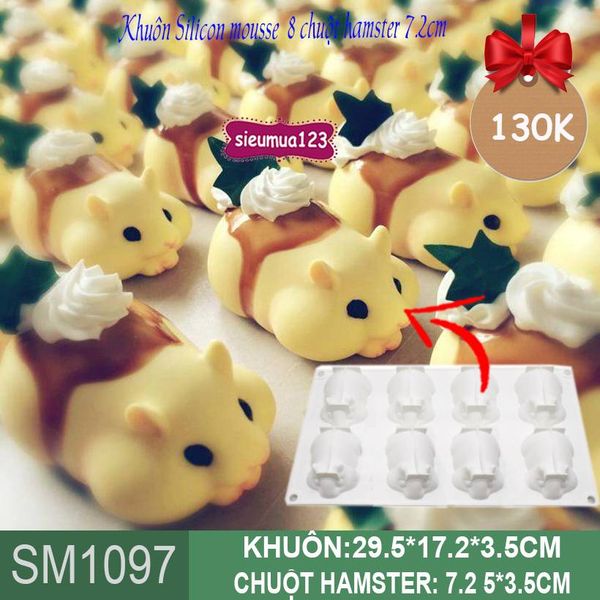 Khuôn silicon mousse 8 con chuột hamster 7,2cm ( SM1097 )