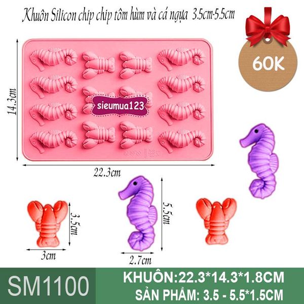 Khuôn silicon tôm hùm 3,5cm và cá ngựa 5,5cm ( SM1100 )