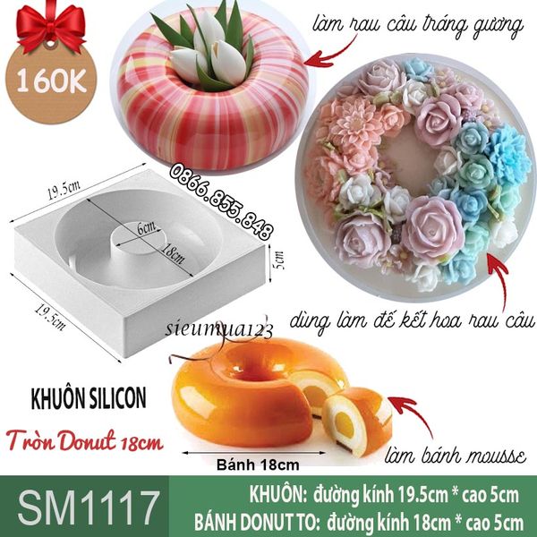 Khuôn silicon làm rau câu tròn donut 18cm ( SM1117 )