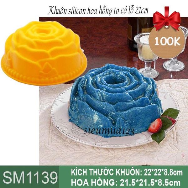 Khuôn silicon hoa hồng to có lỗ 21cm ( SM1139 ) còn 2 cái