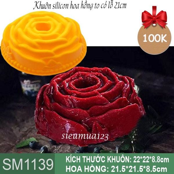 Khuôn silicon hoa hồng to có lỗ 21cm ( SM1139 ) còn 2 cái