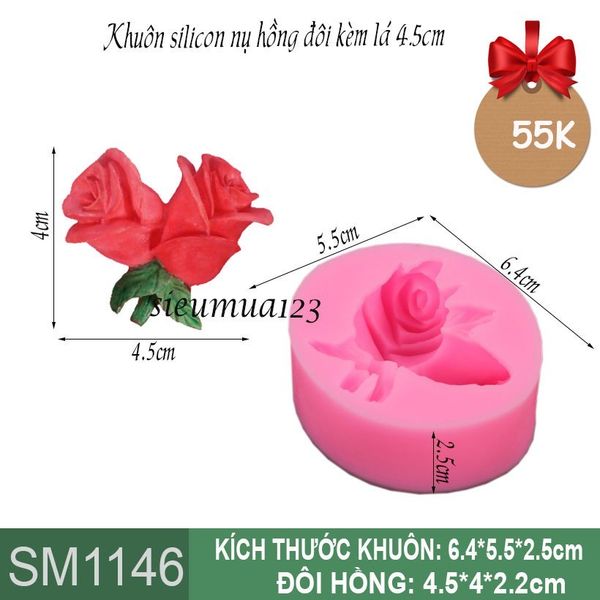 Khuôn silicon nụ hồng đôi kèm lá 4,5cm ( SM1146 ) còn hàng