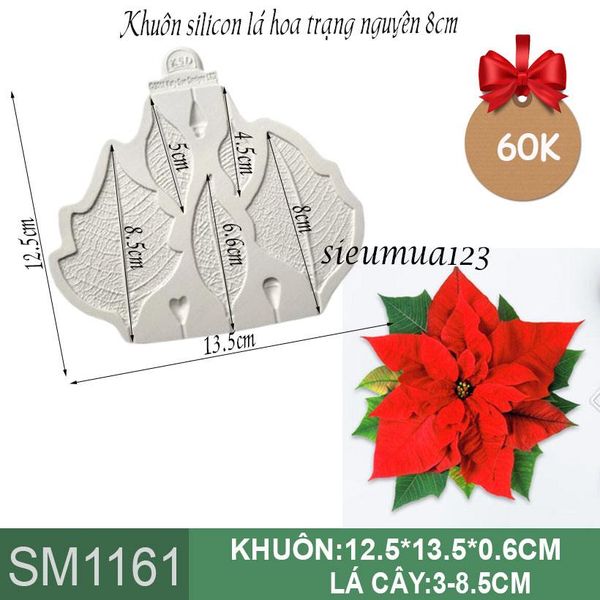 Khuôn silicon lá và hoa trạng nguyên 8cm ( SM1161 )